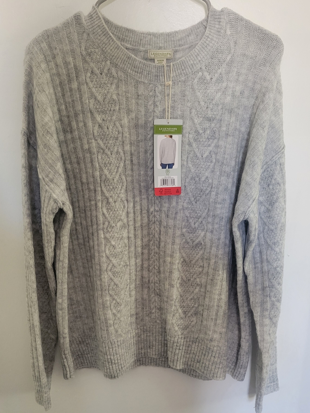Legendary Whitetails Men's Heather Light Gray Cable Crewneck Sweater